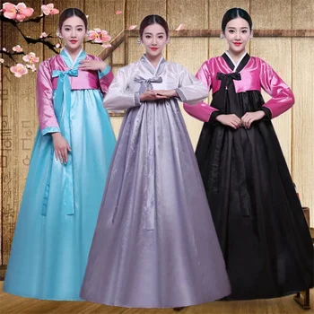 10 Цветное Корейское Традиционное Дворцовое Женское Новогоднее танцевальное платье для меньшинств, женский костюм Ханбок с длинным рукавом