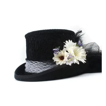 15 см Топ 4 Размера, черный женский шерстяной цилиндр, шляпа невесты, женская сетчатая шляпа Fedpra, шляпа в стиле стимпанк, Бобровая шляпа для косплея, свадебная шляпа для вечеринки