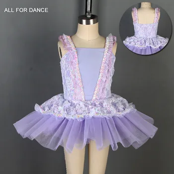 15303 Сиреневое кружевное платье-пачка для балетных танцев для детей, платье-трико для выступлений на сцене, детские танцевальные костюмы, танцевальная одежда