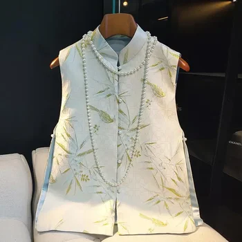 2023 осень новый китайский стиль женский винтажный жилет в восточном этническом стиле жилет с воротником-стойкой и пуговицами tangsuit qipao top pd