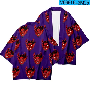 3D печать Сатана Забавное японское кимоно кардиган мужчины хаори юката Летнее кимоно Крутое мужское кимоно с коротким рукавом пляжная рубашка