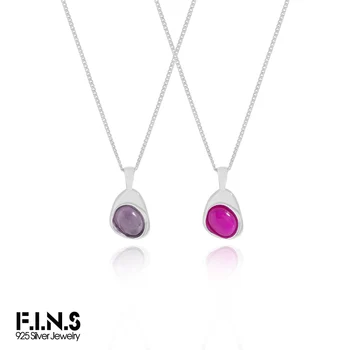 F.I.N.S Корейское ожерелье из стерлингового серебра S925 Пробы с Геометрическим агатом Неправильной формы, Ярко-Розовый Фиолетовый Камень, Наращиваемые Подвески, Цепочка для ключиц