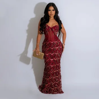 Felyn 2023 Высококачественное Новое Дизайнерское Платье С Однотонными Блестками На Бретельках Sexy Celebrity Party Maxi Dress Vestido