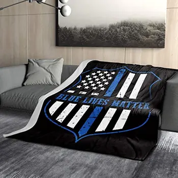 SaltaStore Blue Полицейский Значок Службы Жизнеобеспечения США Американский Флаг Уютное Фланелевое Одеяло Патриотическая Голубая Линия Американское полицейское одеяло