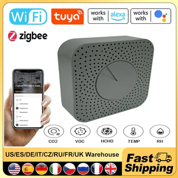 Tuya WiFi/Zigbee 5в1 Интеллектуальный Монитор Качества Воздуха HCHO/CO2/VOC/Детектор Температуры/Влажности Дистанционное Управление Приложением Сигнализация