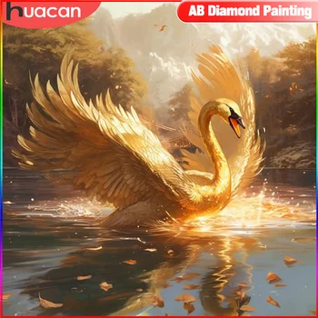 Алмазная живопись HUACAN Животное Лебедь Полная квадратная / круглая мозаика Закат 5D Картины своими руками для интерьера