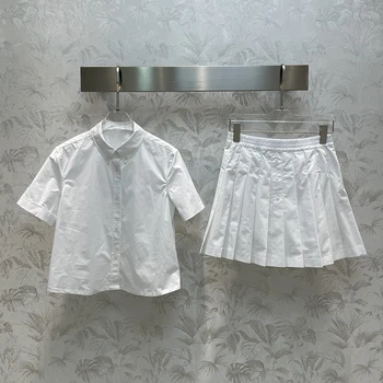 Белый простой повседневный комплект женской юбки с эластичным поясом