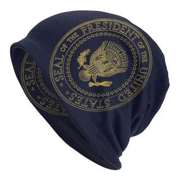 Вязаная шапка с флагом президента США, вязаная шапка-капор с изображением президентской печати США, зимние тюбетейки, шапочки-ушанки