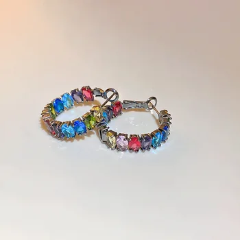 Европейские и Американские Женские Серьги-кольца с Разноцветной Геометрией Циркона Ins round Ring