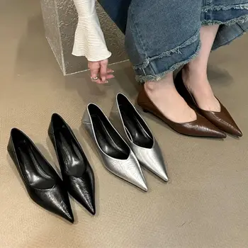 Женские офисные туфли-лодочки Bailamos на низком каблуке, женская модная повседневная обувь с острым носком, роскошные женские туфли на каблуках, Шлепанцы, Обувь M