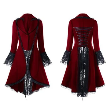 Женское пальто с Кружевной отделкой на шнуровке, Черное Пальто в Викторианском стиле в стиле Стимпанк, Готический Жакет, Средневековое Благородное Придворное Платье, Плюс Размер S-5XL