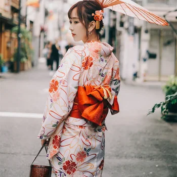 Женское Элегантное Японское Традиционное Платье-Кимоно Юката С Цветочным Принтом Haori Japan Uniform Vintage Stage Show Performing Costume