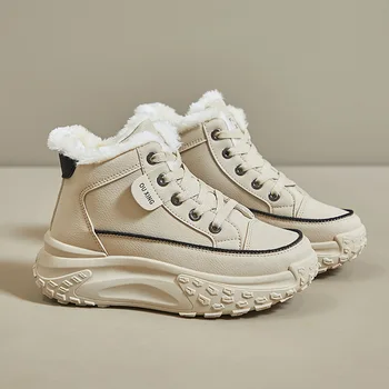 Зимние Маленькие Белые туфли из Плюша с высоким берцем, Новые Женские ботинки, Повседневная обувь на толстой подошве, Массивные кроссовки Zapatillas Mujer