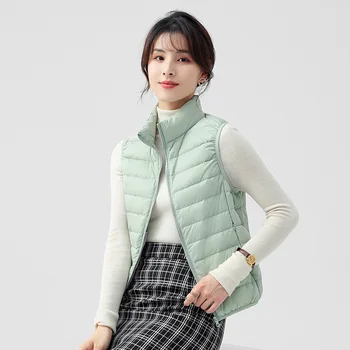 Зимняя корейская модная женская пуховая куртка из 90% белого утиного пуха, теплый пуховик, уличный жилет со стоячим воротником, свободное пальто