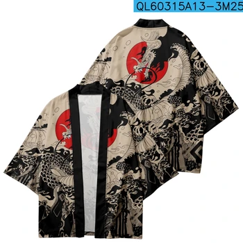 Кардиган Для женщин, Мужские Рубашки для косплея в стиле Харадзюку, Модный Японский халат с принтом Животного Дракона, Кимоно Юката Хаори