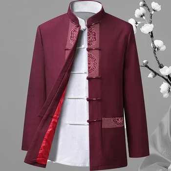 Китайская мужская куртка эпохи Тан, топы, китайская традиционная одежда, одежда для кунг-фу, официальная одежда для китайской новогодней вечеринки, рубашка, пиджак