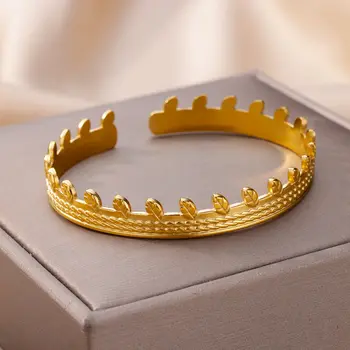 Классические браслеты с короной, браслет для женщин, девочек, открытый позолоченный браслет из нержавеющей стали, винтажные ювелирные браслеты mujer