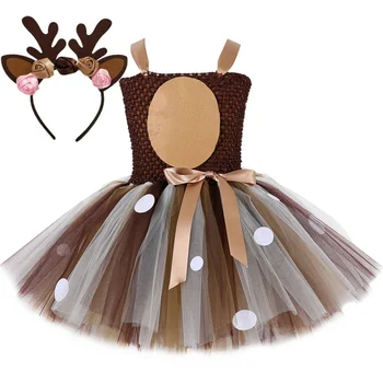 Костюм оленя для девочек, Рождественское платье-пачка, наряд для малышей на день рождения, косплей оленя с животными, детская одежда на Хэллоуин