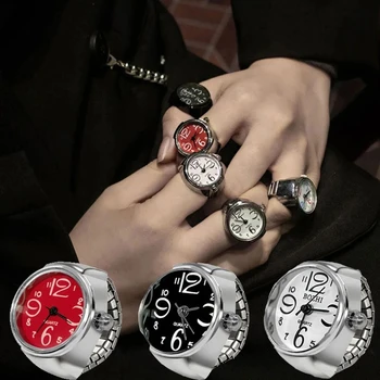 Модные Винтажные Панк-мини-часы Кольца Мужчины Женщины Хип-хоп Часы С эластичным ремешком Часы Пара Колец На палец Ретро Ювелирные Изделия Подарок