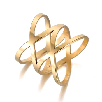 Модные Юбилейные кольца Hollow Double X Shapae Золотого цвета, обручальное кольцо из нержавеющей стали, ювелирные изделия для женщин, Рождественский подарок R18121