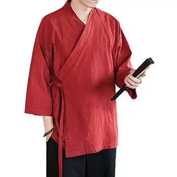 Мужская льняная куртка в китайском стиле, свободная куртка-кимоно, традиционная одежда Hanfu 5XL