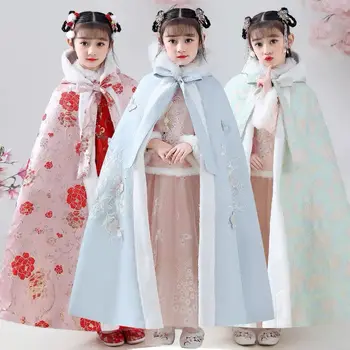Накидка для девочки, шаль для древнего костюма Ханфу, детское зимнее пальто в китайском стиле для малышей, зимняя юбка