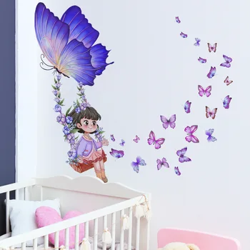 Наклейки на стену с бабочками для маленькой девочки, самоклеящиеся Съемные виниловые украшения для дома, Креативное оформление детской комнаты