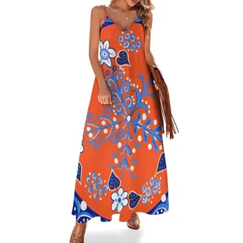 Настоящее Оранжево-синее платье без рукавов, женские длинные платья, женские платья для особых случаев