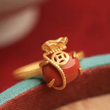 Натуральный южный красный агат, стерлинговое серебро, кольцо для сумки на удачу, женское красное золото в китайском стиле, роскошное ощущение света, роскошь
