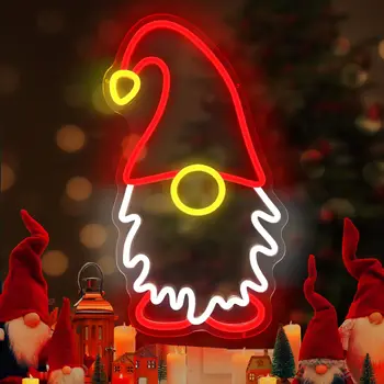  Неоновая вывеска Gnome, Рождественские неоновые вывески для стен, светодиодные вывески с регулируемой яркостью, красные рождественские неоновые вывески Gnome для магазина в спальне