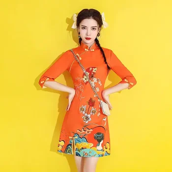 Новая модная китайская юбка Чонсам, Новый популярный короткий стиль, улучшенное красное вечернее платье Ципао для подружек невесты для женщин