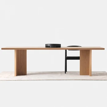 Обеденный стол из массива дерева, простой стол из бревенчатого дерева, прямоугольный