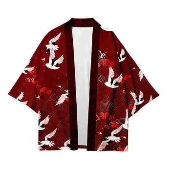 Плюс Размер 6XL 5XL 4XL 3XL Красный Журавль Принт Свободный Японский Кардиган Женщины Мужчины Кимоно Харадзюку Косплей Топы Блузка Юката Одежда