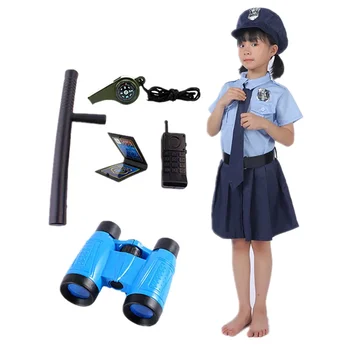 Полицейский костюм для девочек на Хэллоуин, Американский костюм полицейского для детей с Наручниками, Дубинкой, Аксессуарами для рации, Подарком
