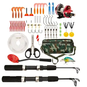 Портативный рыболовный спиннинг и набор катушек, Рыболовные приманки, комплекты сумок для переноски лески