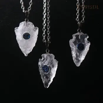 Прозрачный необработанный белый кристалл, подвеска в виде наконечника стрелы, Универсальное ожерелье
