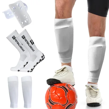 Противоскользящие футбольные носки, рукава для икр и накладки для ног, эластичные носки для бега на открытом воздухе, комплекты защитного снаряжения для спортивного футбола