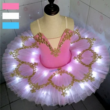 Профессиональная балетная пачка для девочек, светящееся балетное платье для балерины, Детский светящийся танцевальный костюм для вечеринки по случаю Дня рождения, танцевальная одежда
