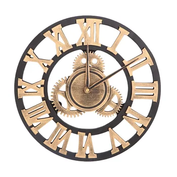 Старинные промышленные настенные часы с круглыми 3D Римскими цифрами, Декоративные Настенные часы, Настенное украшение, Золотой орнамент