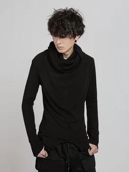 Темная модная водолазка, мужская осенне-зимняя базовая рубашка с ворсовым воротником, футболка Yamamoto, эластичная, облегающая фигура