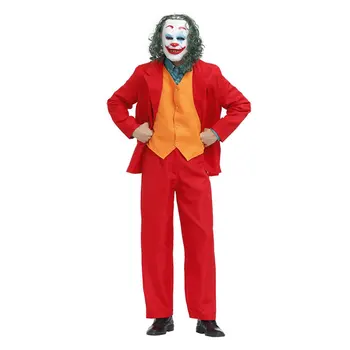 Хэллоуин, маскарад для взрослых, цирк в стиле ужасов, забавное представление для вечеринки, мужской костюм клоуна, 4 шт./компл., косплей Джокера, костюм