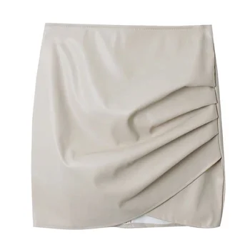 Черная плиссированная Маленькая Полукорейская юбка с запахом из искусственной кожи с высокой талией, одежда 2023 года, женская юбка faldas y2k